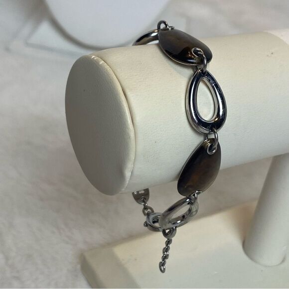 Fossil Bracelet Silver Tone With Brown Overlay - Picture 1 of 8